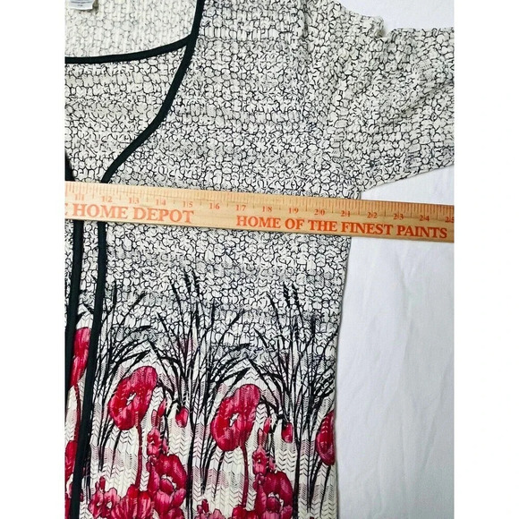 Maggie Sweet Blouse Large Women Floral Tulips Sheer Textured Ribbed Stretch Boho - Picture 7 of 9